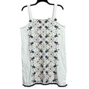 J.Jill Sleeveless Dress Midi Embroidery  Womens Size‎ Large White Tassels
